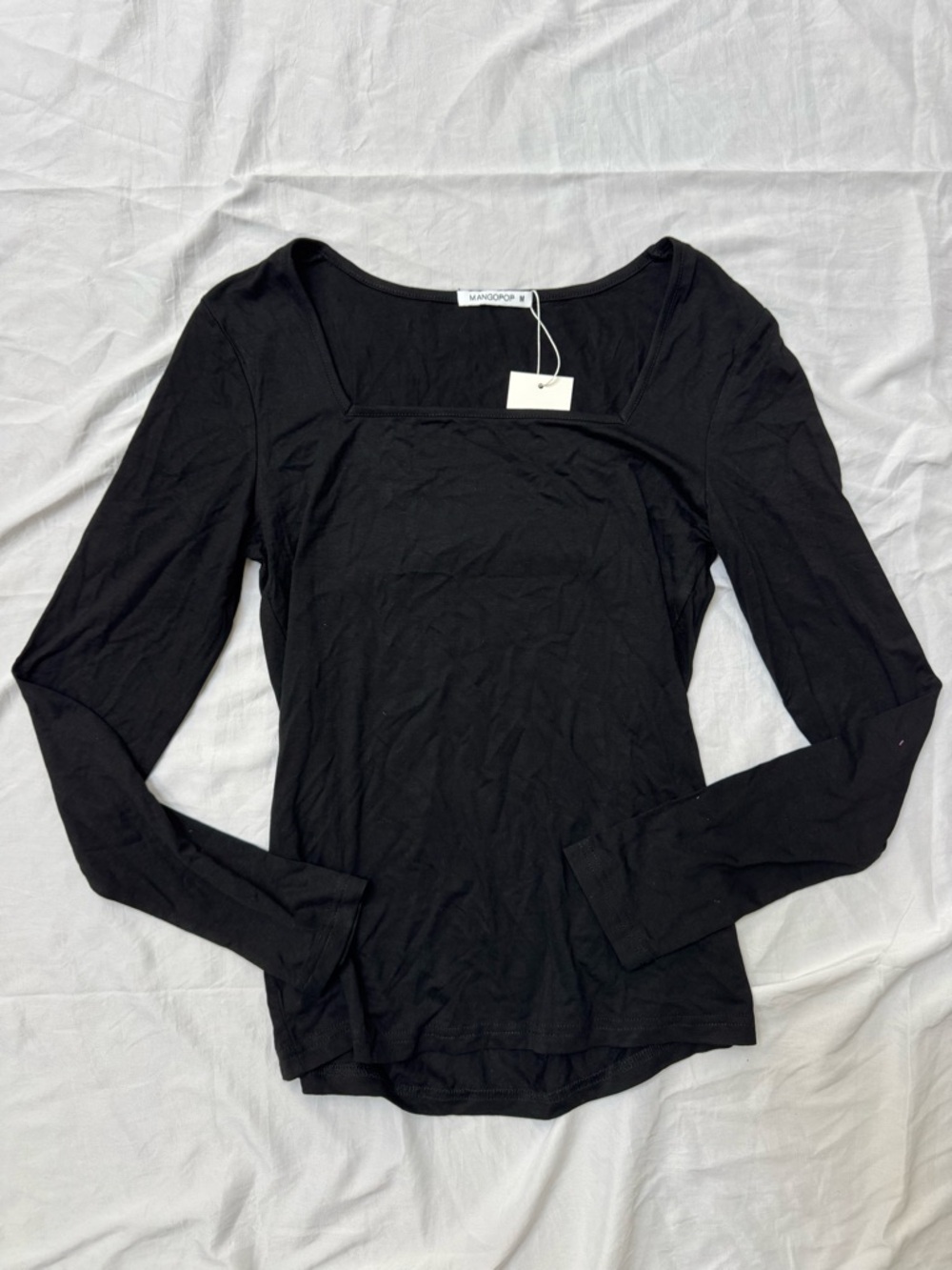 Black Long Sleeve Square Neck Top